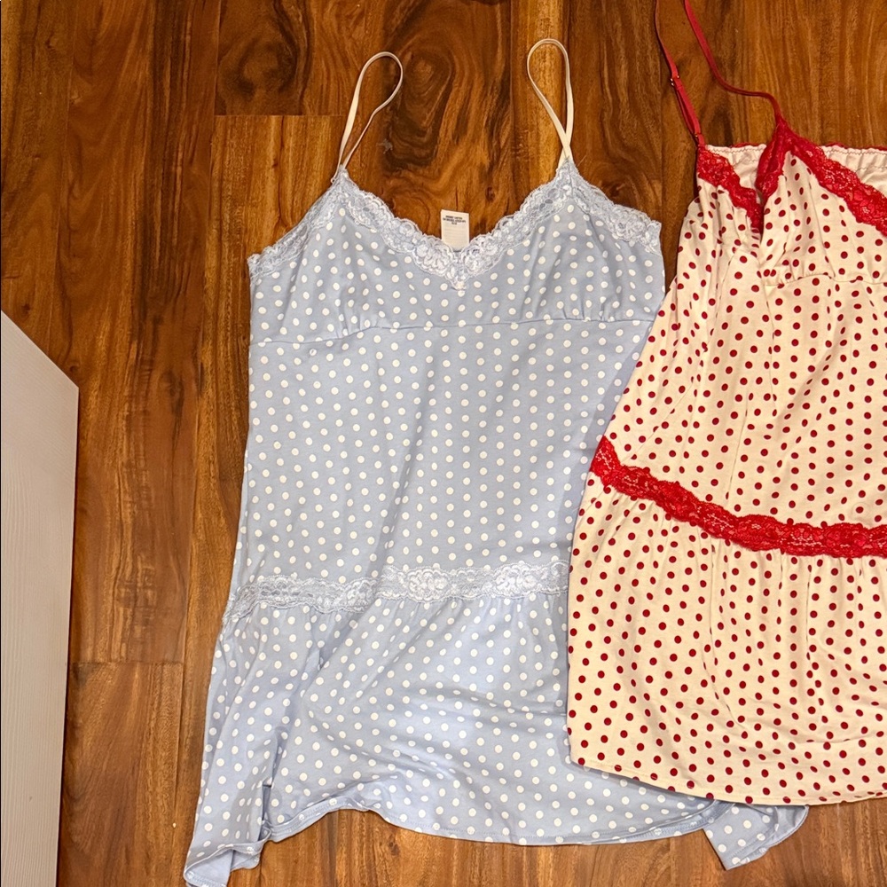 TWO PINK Victoria's Secret Light Blue Polka Dot Mini Dress. Like NEW!